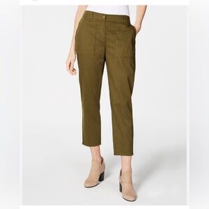 EILEEN FISHER Cropped 100% Organic Cotton Twill Pants $159 army olive green